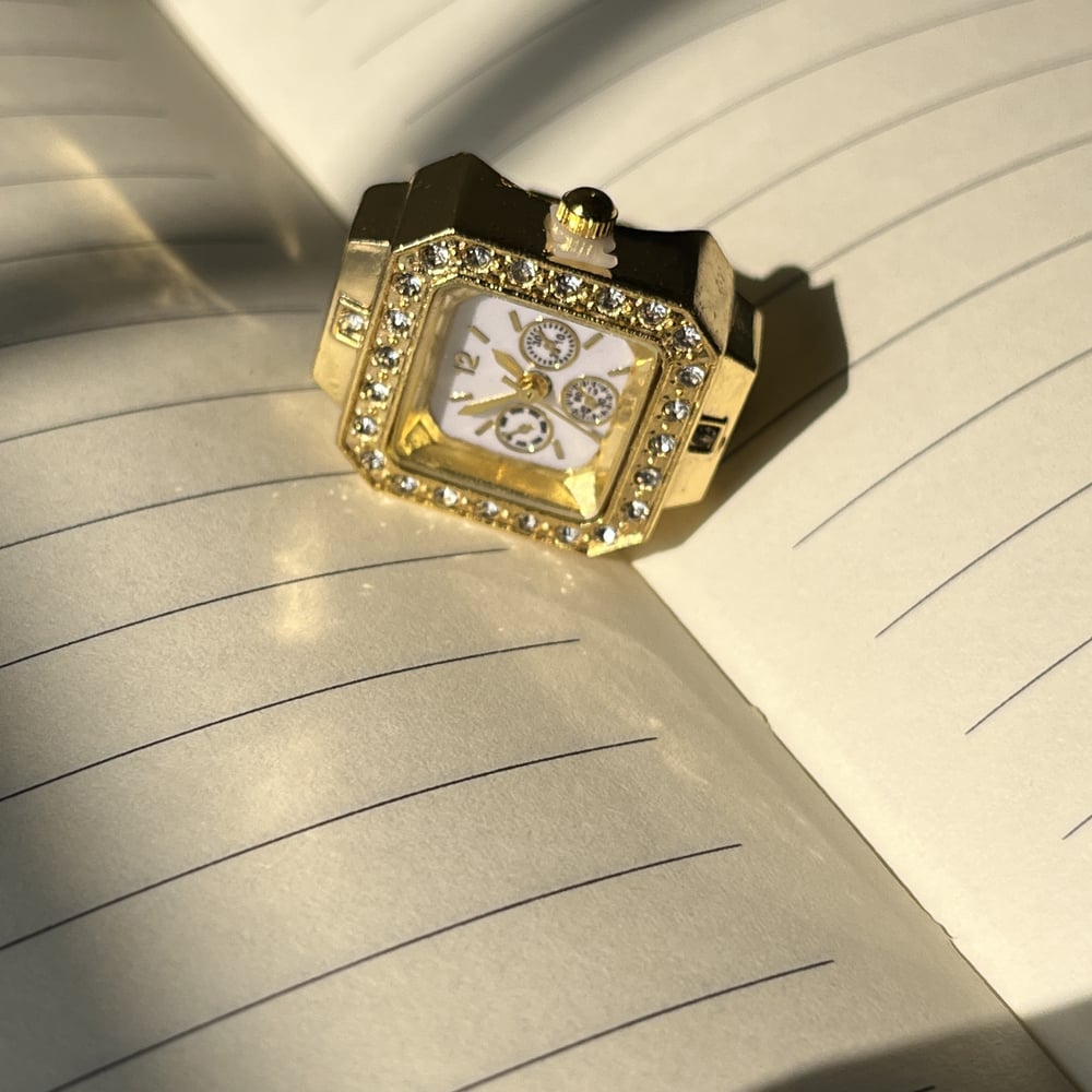 Handmade Stainless Steel 18K Gold Studded Ring Watch